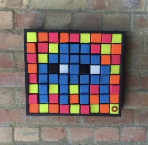 HOTBALLOON ART  ‘Headspace invader’  Pallet wood and acrylic  37 x 33cm £300.