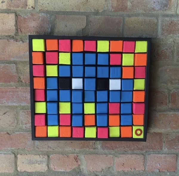 HOTBALLOON ART  ‘Headspace invader’  Pallet wood and acrylic  37 x 33cm £300.