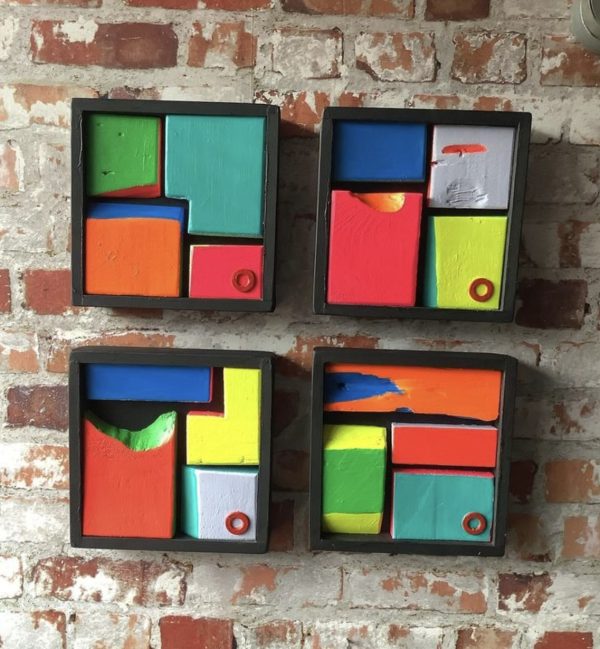 HOTBALLOON ART ‘Colour fools’, edition of 4 Pallet wood and acrylic 17 x 17cm (each one) £95 each