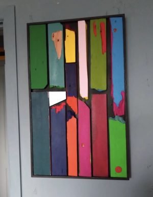 HOTBALLOON ART ‘I’mperfect’ Pallet wood and acrylic 76 x 47cm £350.