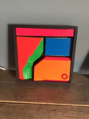 HOTBALLOON ART ‘Fluoro-trash’ Pallet wood and acrylic 22 x 22cm £95.