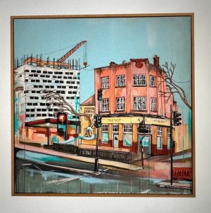 ARTIST: JO PEEL TITLE: 'THE HOY'  SIZE: 90cm x 90cm. Tray Framed MEDIUM: ACRYLIC & SPRAY PAINT ON CANVAS PRICE:  £3000. 0% over 6 Months Available