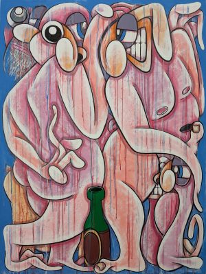 BACCHUS & ARIADNE (After Titian) £2,950 SIZE H 120 cm x 90 cm W x 5cm D Acrylic & Indian ink on Board